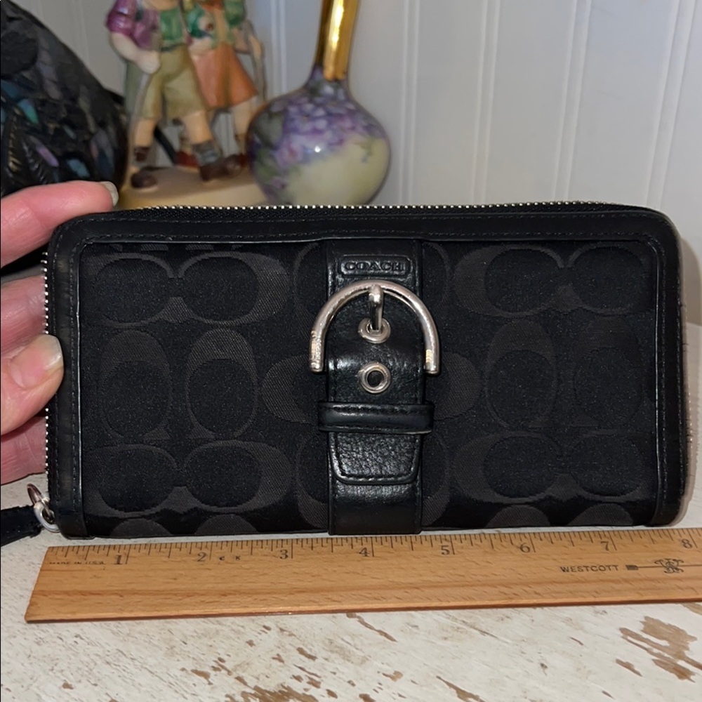 Coach Black Wallet zip around clutch